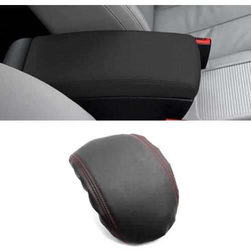 For VW Passat B6 2005 2006 2007 2008 2009 PU Leather with Sponge Interior Center Console Lid Armrest Cover Trim Black-red line