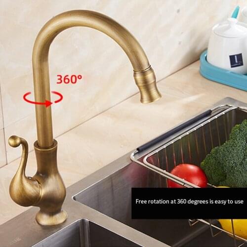 European style copper brass antique kitchen sink sink faucet single handle hot and cold retro pure copper rotating faucet