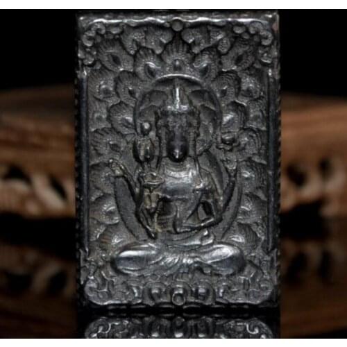 Hongshan culture archaize black iron meteorite Guanyin bodhisattva Buddha amulet statue