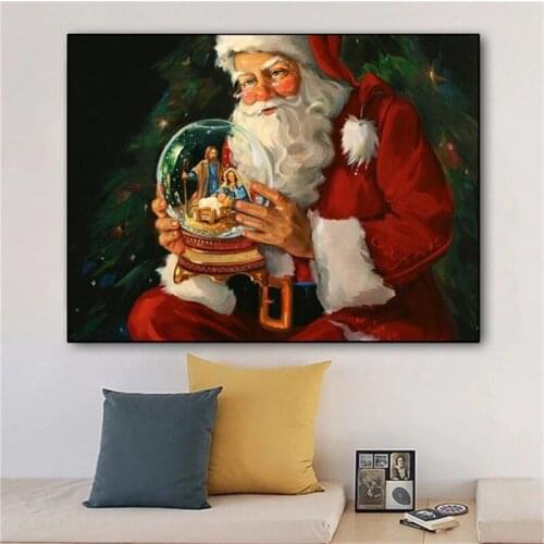 Christmas Santa Claus Elk and Snow Picture Canvas Painting Oil Painting Poster Modern Wall Art Picture In Bedroom Decor Home