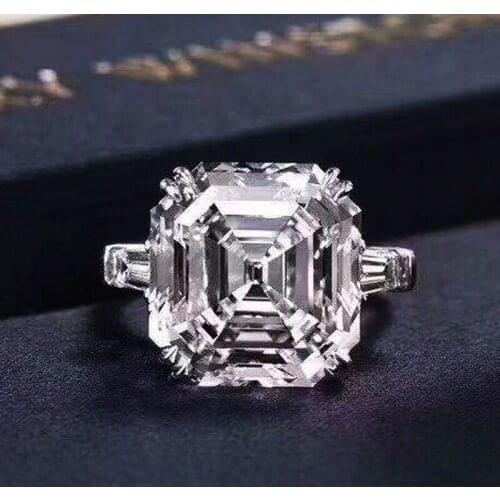 Handmade Lovers Promise ring Silver color Asscher cut 12mm AAAAA Sona Cz wedding band rings for women Men Fashion Jewelry