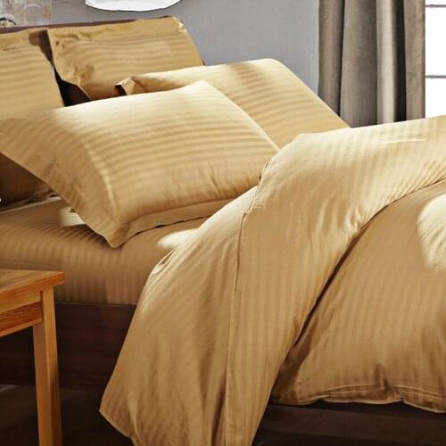 Bedding Set 100% Cotton Twill Duvet Cover Satin Strip White Hotel Bed Sheet Sets King Size 4pcs