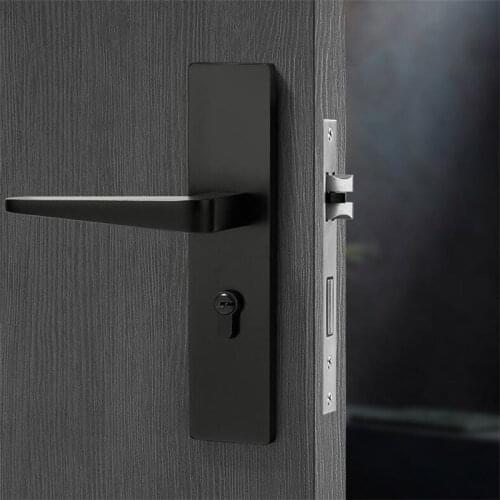Black Space Aluminum Interior Door Lock Set Bedroom Nordic Mechanical Silent Door Locks Hardware Handles With Lock Body