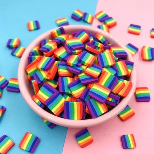 100g Hot Clay Square Rainbow Slices DIY Polymer Clay Sprinkles for Crafts Making Fit Phone Decoration Accessories Charms 11mm