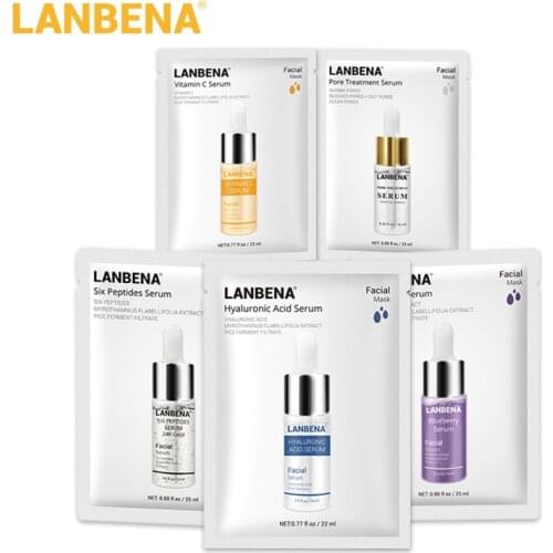 LANBENA Face Mask Skin Care Hyaluronic Acid Pore Treatment Serum VC Whitening Blueberry Oil Control Six Gold 1PC