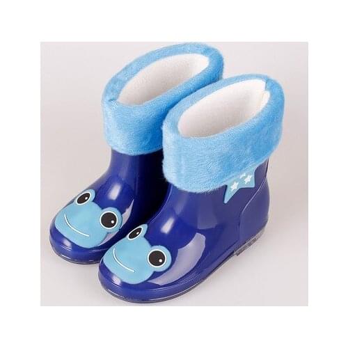 Hot Design Kids Cartoon Rainboots Brand Girls Antiskid Wellies with Cotton Velvet Boys Autumn Winter Warm Rain Boots Candy Color