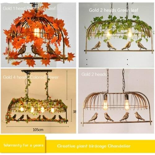 Chandelier creative plants retro industrial birdcage bar personality clothing store restaurant bird walnut iron lamps