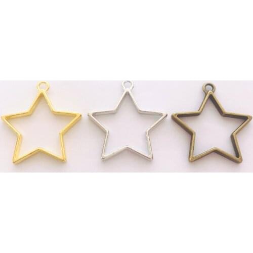 10Pcs Metal Star Geometric Hollow Frame Pendant Charm UV Epoxy Resin Craft Bezel For DIY Jewelry Making Accessories