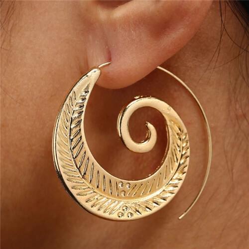 Metal Big Swirl Earrings Punk Style Statement Hollow Hoop Earrings for Women Golden Color Ethnic Vintage Jewelry Wholesale