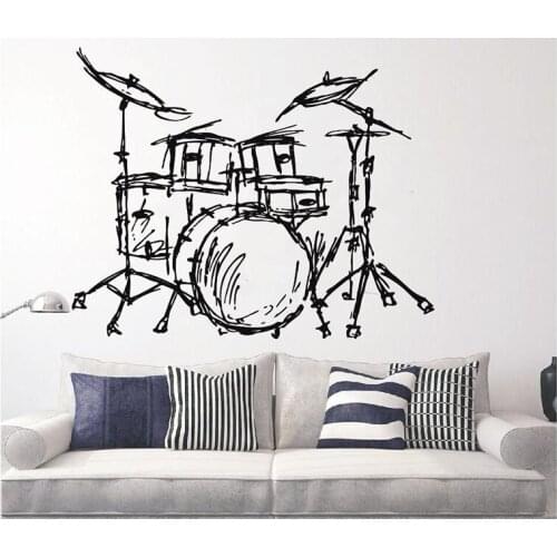 Fashion Musical Instrument Jazz Drum Wall Stickers Gecko Suit Silhouette Mural Home Living Room High Quality Wallpaper