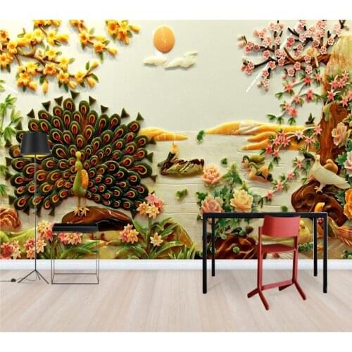 Custom Wallpaper Simple 3D Traditional Painting Jade Carving Background Wall Living Room Bedroom Restaurant Decoration Painting