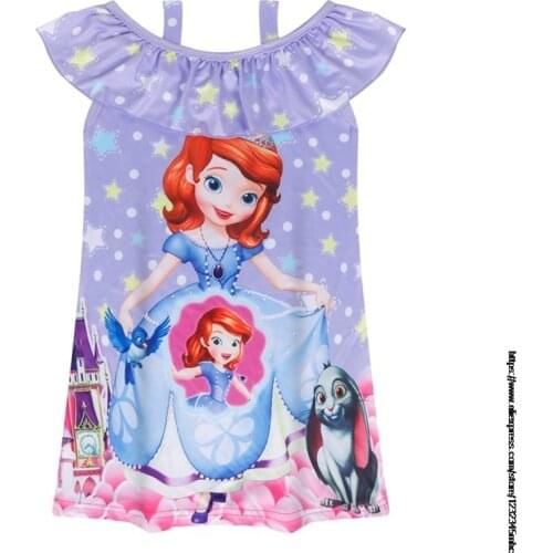 Disney Summer Sofia Girls Nightgown Pajamas kids Short sleeved nightdress cute 100% cotton child sleeping dress Size 3-7 Years