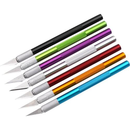 12pcs/lot Aluminum Alloy Wood Paper Cutter Pen Knife Scalpel Steel Blades Engraving Knives for Crafts Arts Drawing