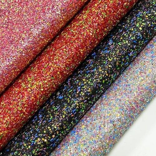 Multicolored Chunky Glitter Faux Leather with Tube Glitter Elastic Backing for Shoes/Bag/DIY Accessories/Hair Bow