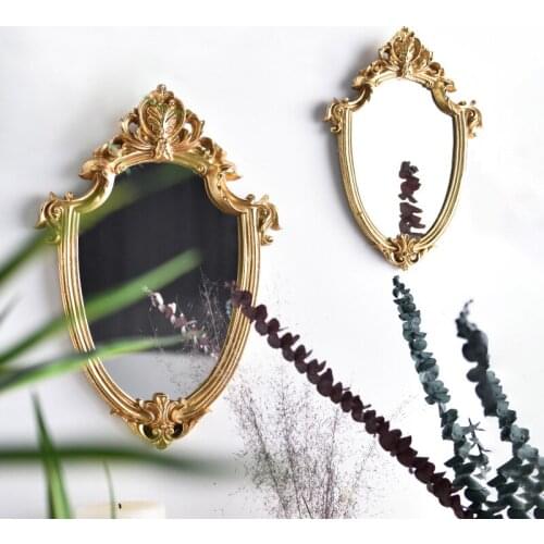 Nordic Embossed Metal Vintage Round Mirror Make-up Table Room Mirror Decoration Bedroom Standing Glass Storage Mirror