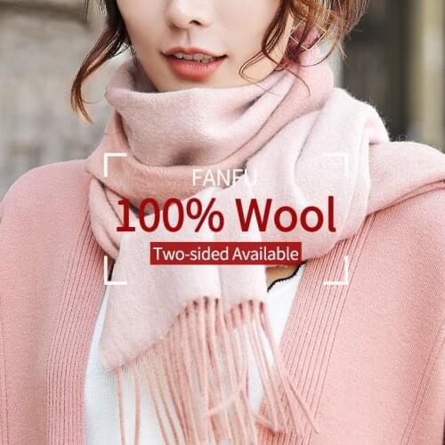 Women 100% Pure Wool Scarf 2020 Brand Shawls and Wraps for Ladies Soft Warm Neckerchief Wrap Two-sided Solid Winter Wool Scarves
