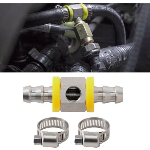 3/8" Car Fuel Line Fuel Pressure Gauge Sensor T-Fitting Adapter, Includes Clamps