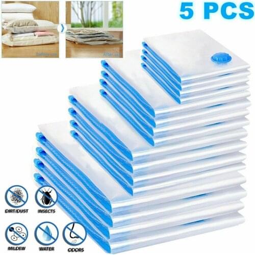 5 Pcs Vacuum Bag For Clothes Storage Bag With Valve Pump Home Space Saver Bag Foldable Large Seal Space Saving Seal Bags
