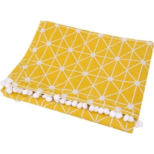Refrigerator Dust Cover, Washing Machine Cotton Linen Top Cover, with Side Storage Bag-Yellow and White Stripes