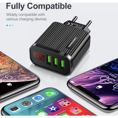 FLOVEME 3.1A USB Fast Charger Stripe Multi-Port Digital Display Phone Charger Travel Charger Charging Head EU US Plug Charging