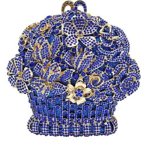 Women Flower basket red Rhinestone Crystal Wedding Purse Party Women Evening Bags blue gold Diamond Clutches Mini Minaudiere