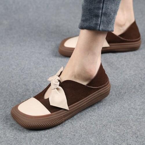 2021 spring/summer new single shoe womens matching color bow flat leather womens shoe board shoe women