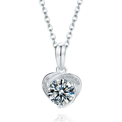 Hot 100% 925 Sterling Silver Created Heart Real 1 Carat D Color Moissanite Wedding Pendant Necklace For Women Fine Jewelry Gift