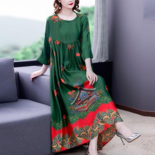 Spring Loose Green Floral 4XL Plus Size Midi Dress 2021 Autumn Mulberry Silk Beach Dresses Women Elegant Bodycon Party Vestidos
