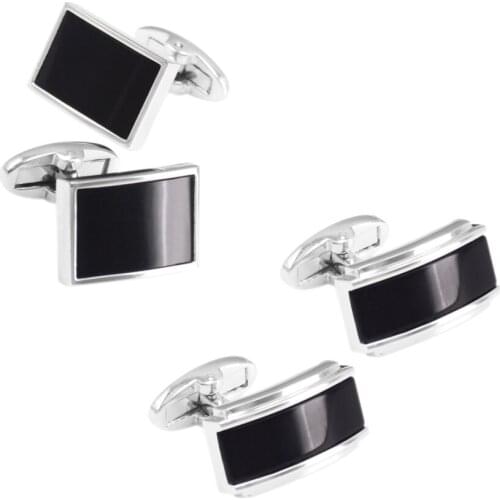 10pairs/lot Elgent Rectangle Black Onyx Cufflinks Black Glass Opal Cuff Links Business/Wedding Gift Mens Jewerly Accessory