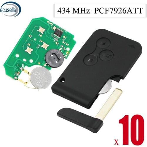 10PCS/LOT, Smart card Remote Key 3 Button 7926ATT 434MHZ ID46 PCF7947 Chip for Renault Megane Scenic 2003-2008