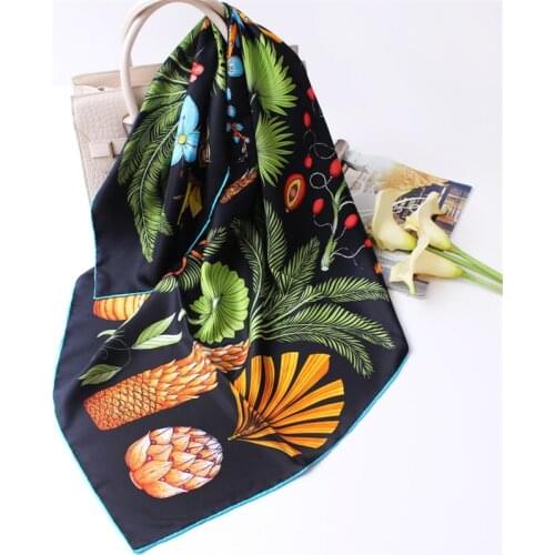 100% Pure Silk Scarf Women Tree Print Square Scarves Wraps Head Handkerchief Wholesale Hijabs Silk Foulards Bandana 90x90CM