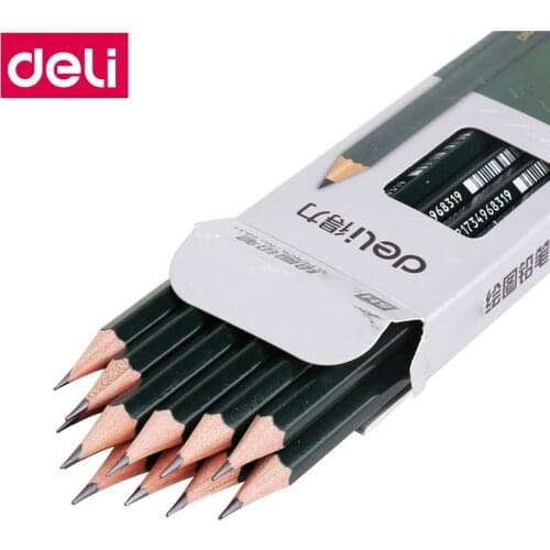 12PCS/BOX Deli 6836 Sketching Pencil Drawing pencil H-12B 12 items non-toxic student wooden pencils