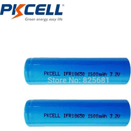 2Pcs PKCELL IFR18650 18650 1500mah 3.2V Li-FePO4 Rechargeable Battery Flat Top No Protections For UPS Solar System LED light