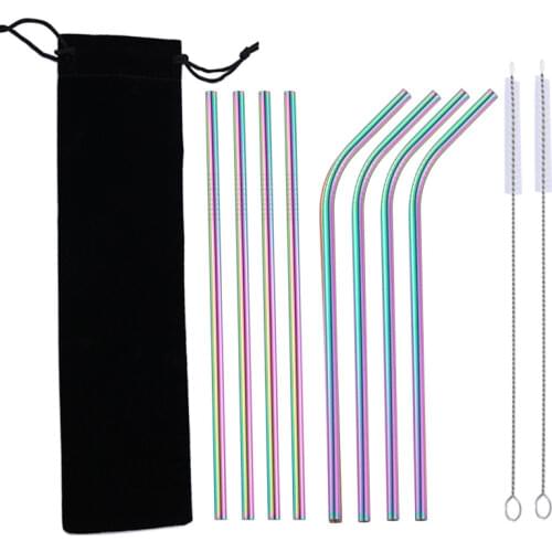 Reusable Metal Drinking Straws 4/8Pcs 304 Stainless Steel Sturdy Bent Straight Drinks Straw
