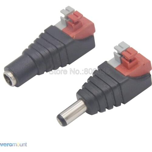 5pcs DC Male or Female Connector 5.5*2.1mm DC Power Jack Adapter Plug Press Installation for Single Color LED Strip CCTV Camera
