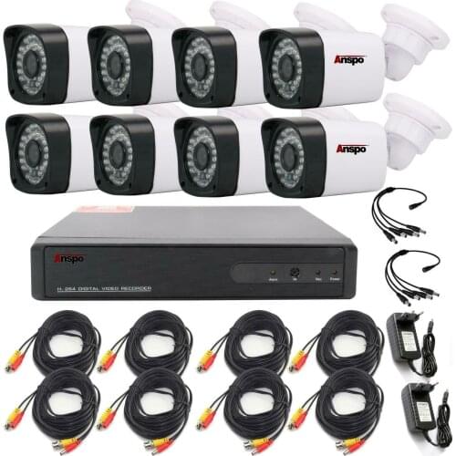 8CH 1080P CCTV Security Camera System 5 in 1 DVR IR-cut Home Surveillance Waterproof Outdoor White Color