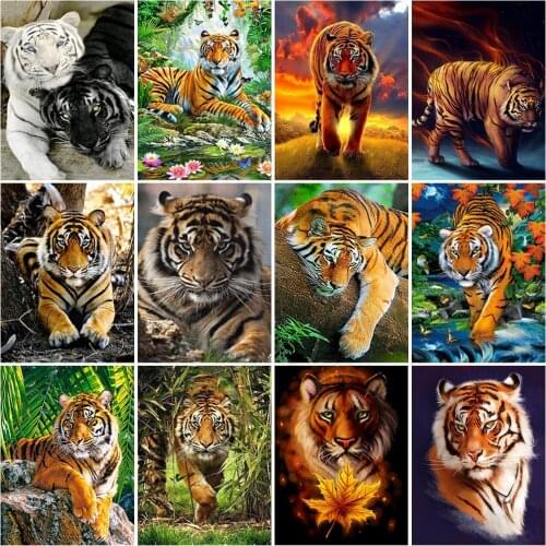 5D DIY Tiger Diamond Painting Cross Stitch Full Round Mosaic Diamond Embroidery Home Decor Gift Wall Art