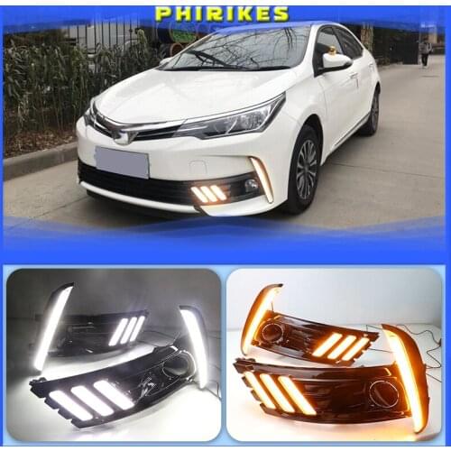 Car Led Daytime Running Lights For Toyota Corolla 2017 2018 fog lamp DC 12V ABS DRL with yellow turn signal lights