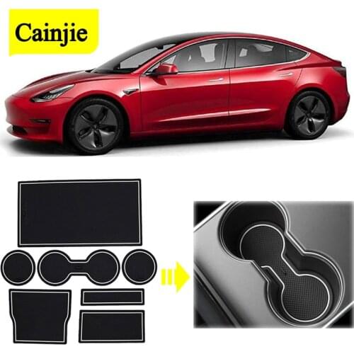 7PCS Car Water Cup Bottle Holder Anti-slip Pad Mat Silica Gel for Tesla Model 3 Y Car Accessories