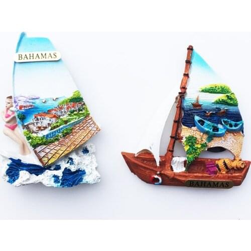 Bahamas Creative Tourism Commemorative Resin Painted Decorative Crafts Three-dimensional Sailing Magnetic Fridge Magnet