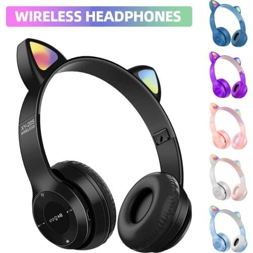 Cat Ear Noise Cancelling Wireless Headphones w/ Mic Bluetooth 5.0 Young People Kids Headset Support TF Card FM Radio 3.5mm Plug