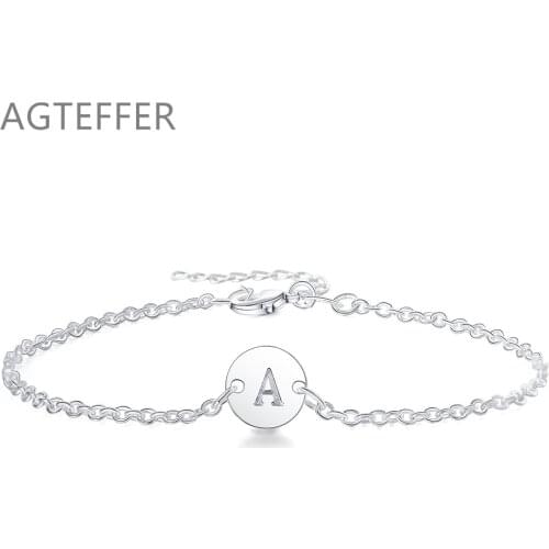 AGTEFFER 925 Sterling Silver English Alphabet Tag Chain Bracelet For Women Wedding Engagement Party Fashion Jewelry