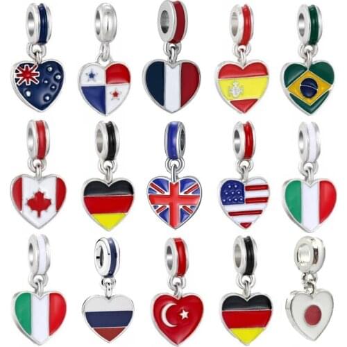 Italy Flag ,White&Red Green Enamel Heart Pendant Charms European Beads Fit Charms Bracelets&Bangle DIY Jewelry