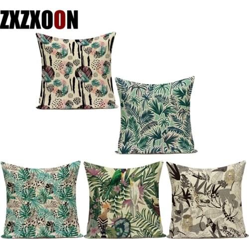 Polyester Decorative Throw Pillows Case Tropical Green Plants Leaf Palm Animals Parrot Sofa Home Living Room Decoration