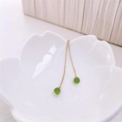 DAIMI Green Peridot Long Earrings Gemstones 14K Gold Filled Earrings For Women Gift