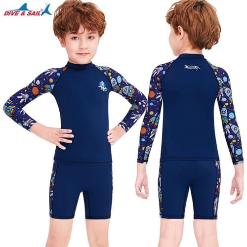 Boys Girls Rash Guard 2-Piece Swimsuit Set - Long Sleeve Bathing Suits with UPF 50+ Sun Protection Sunsuit