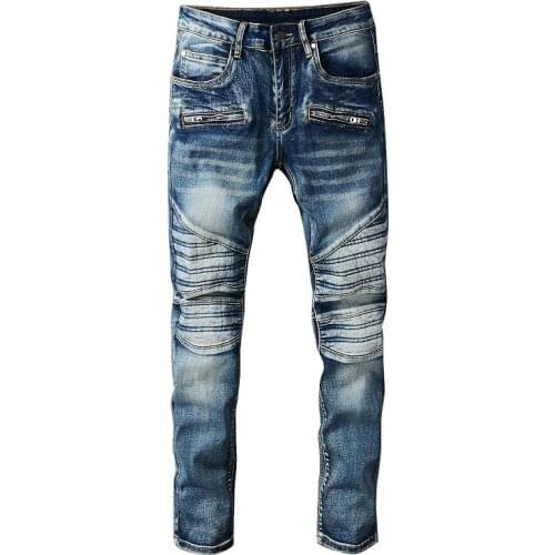 Bootcut Jeans For Men Streetwear Stretch Denim Pencil Pant Trousers Blue Street Men Slim Jeans Motorcycle Pants Hip Hop Jean Men
