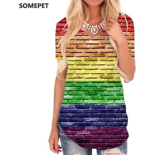 SOMEPET Rainbow T-shirt women Colorful Funny T shirts Geometry V-neck Tshirt Cube T-shirts 3d Womens Clothing Punk Rock Cool
