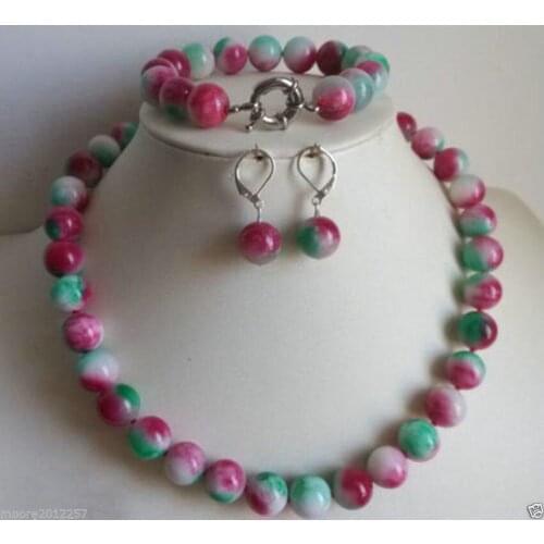 Hot sale@> Stunning 10mm stone Beads jewe Necklace Bracelet Earrings Set silver-jewelry watch wholesale Quartz stone CZ cr