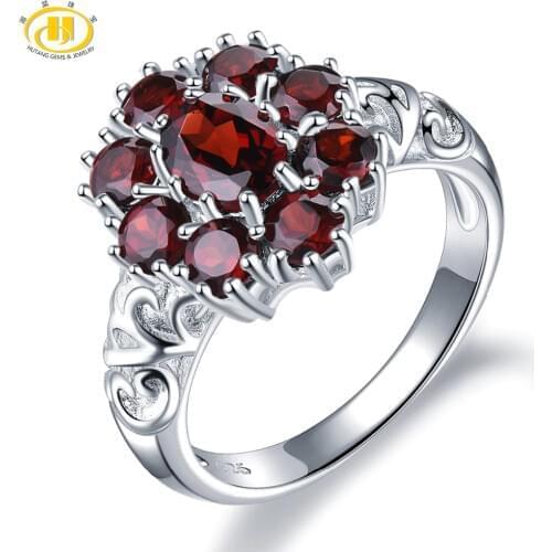 Hutang Red Garnet Wedding Rings 925 Sterling Silver Natural Gemstone Ring Fine Elegant Elegant Jewelry for Women Best Gift New